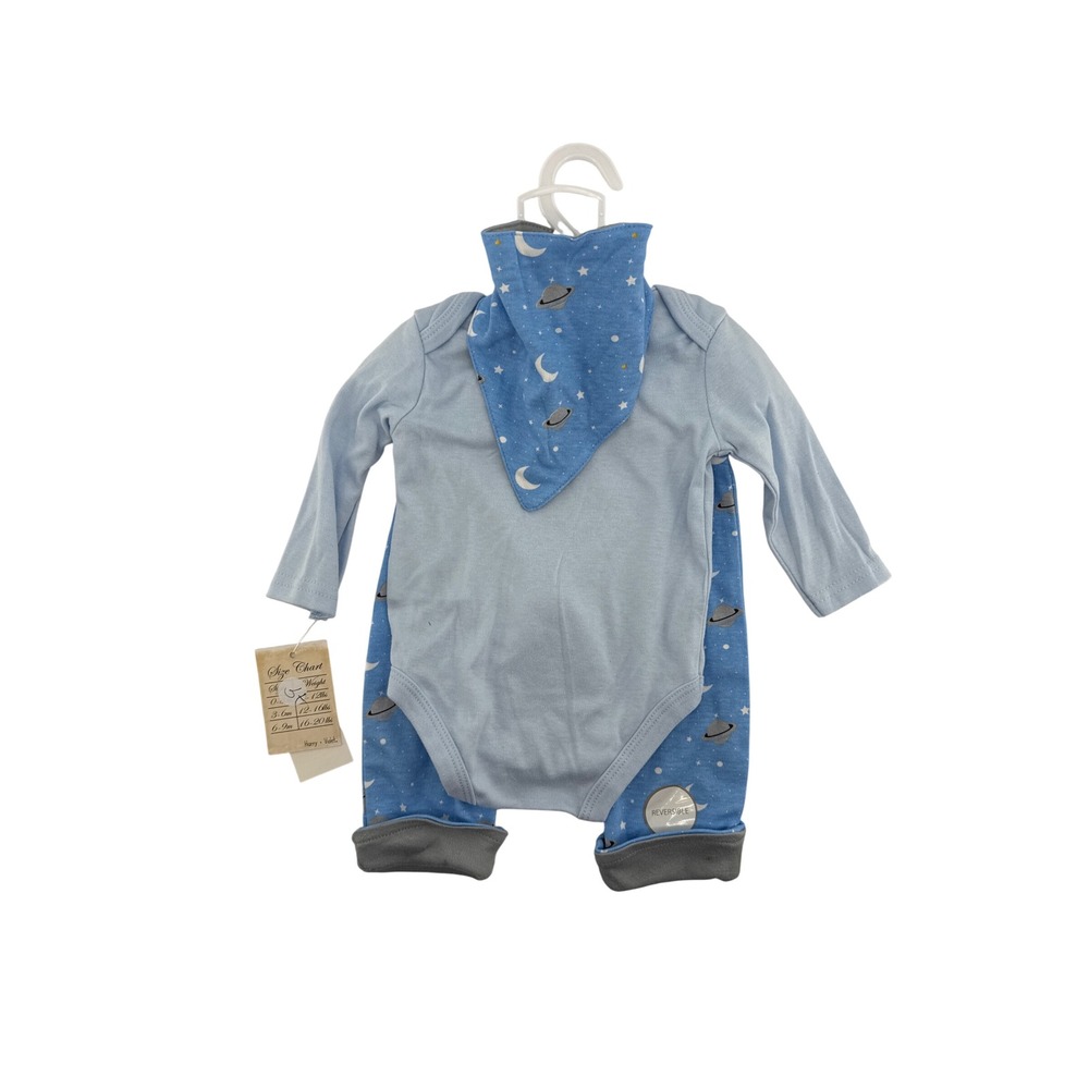 Harry & Violet Baby Boy 3PC Space Rocket Bodysuit Pants Bib Set Blue 3-6M